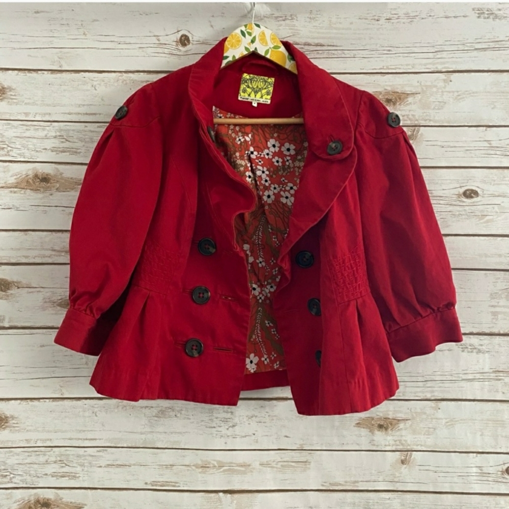 Floreat Anthropologie Red Peplum Crop Jacket Sz 8